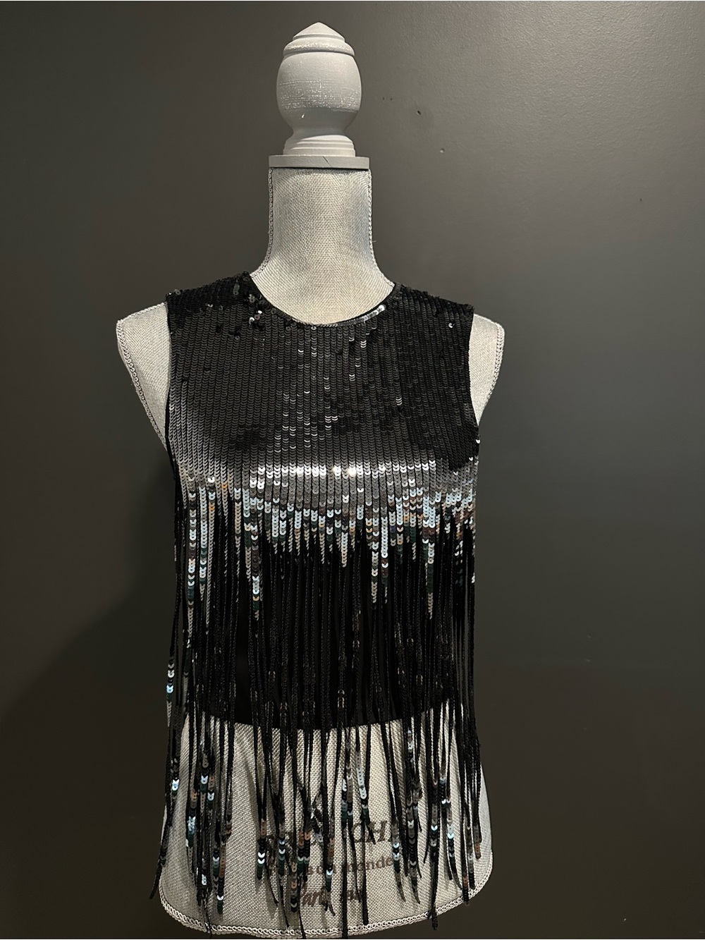 H&M Black Sequin Fringe Sleeveless Mini Dress Top